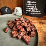 Wagyu Beef Bologna "Burnt Ends" with Shoup's BBQ Sauce