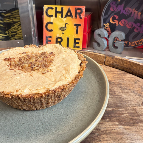 Maple-Pecan Pumpkin Cheesecake with Candied Jowl Bacon