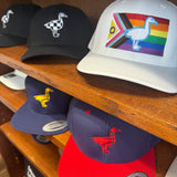 White Trucker Hat with Pride Flag Goose