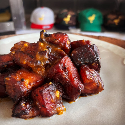 Applewood Bacon "Burnt Ends" with Guajillo-Pumpkin Glaze