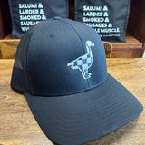 Black Trucker Hat: Checkered Flag Goose