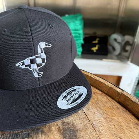 Flat Bill: Black Hat, Checkered Flag Goose