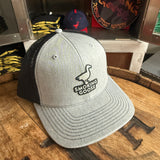 Flat Bill Trucker Hat: Grey + Black