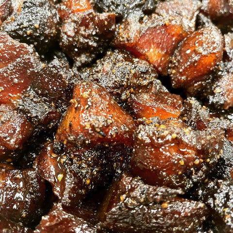 Jowl Bacon "Burnt Ends" with Raspberry-Chipotle glaze