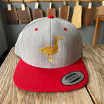 Flat Bill: Gray & Red  Hat, Gold Goose